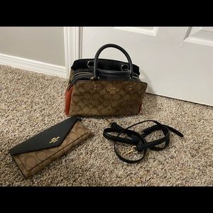Coach monogram satchel with shoulder strap and matching wallet